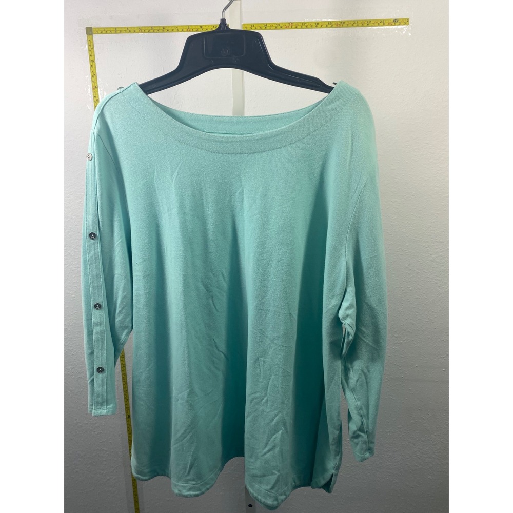 Croft & Barrow‎ Womens XXL Mint Green Button Sleeve Boat Neck Cotton Blend Top